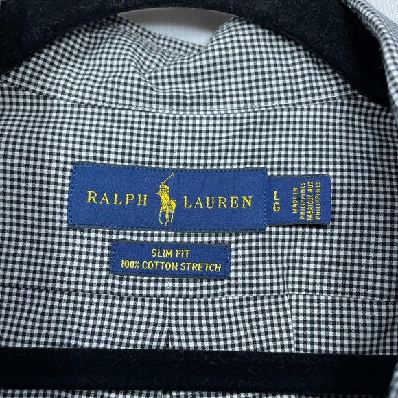 Ralph Lauren Shirt Men's Large Button Down Gingham Check Print Casual Prep Slim - Picture 3 of 4